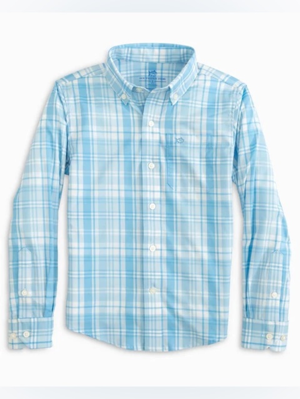 Southern Tide Youth Palm Canyon Plaid Intercoastal Blue Sport Shirt L 12-14